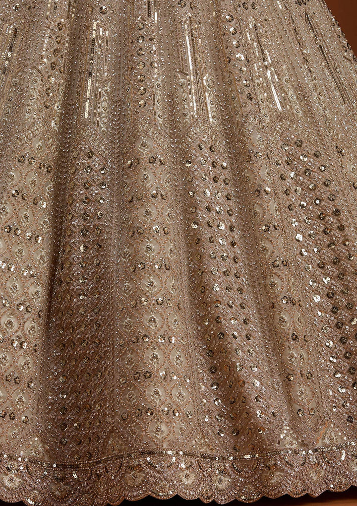 Cream Zariwork (Gold) Net Readymade Lehenga