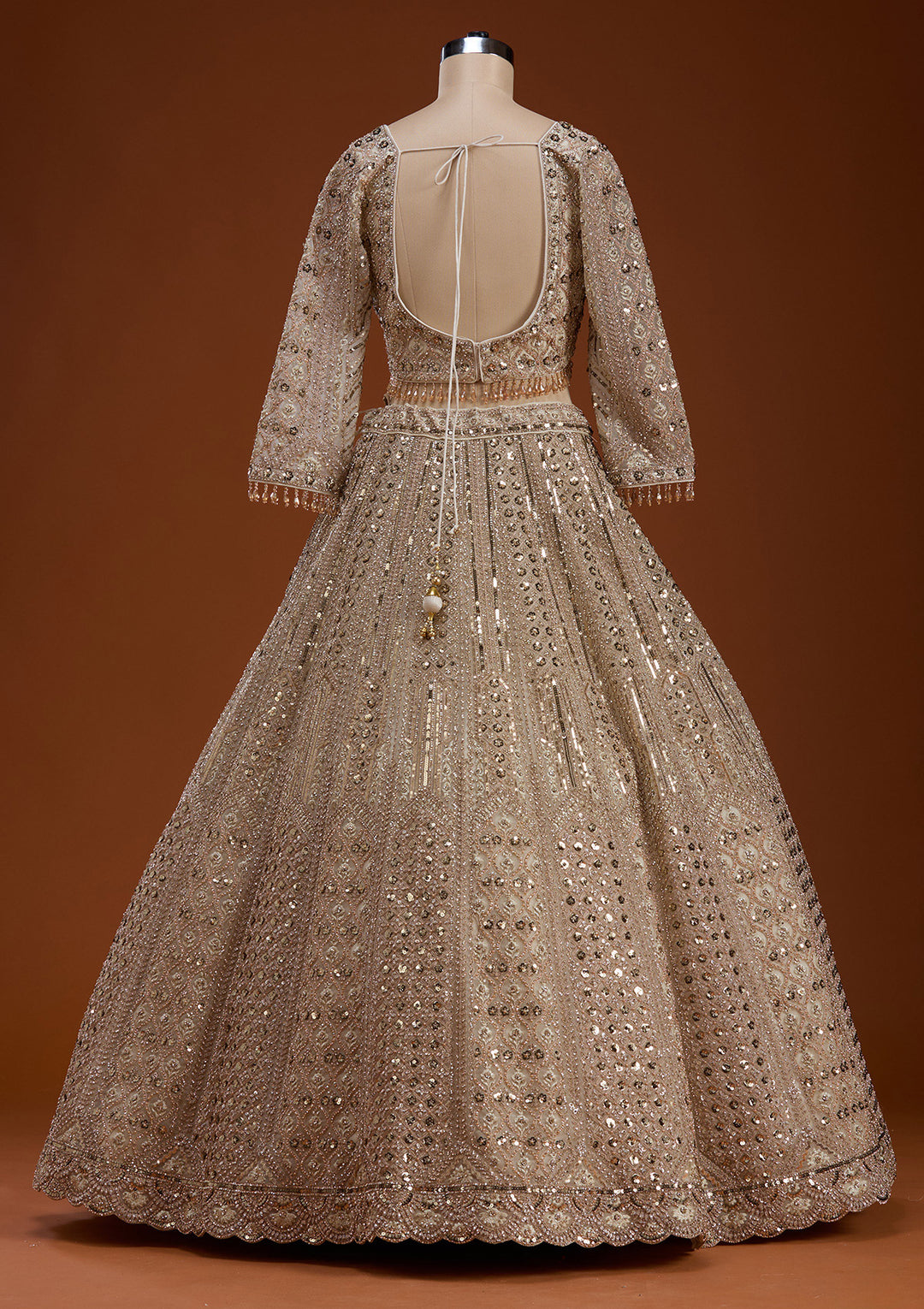 Cream Zariwork (Gold) Net Readymade Lehenga