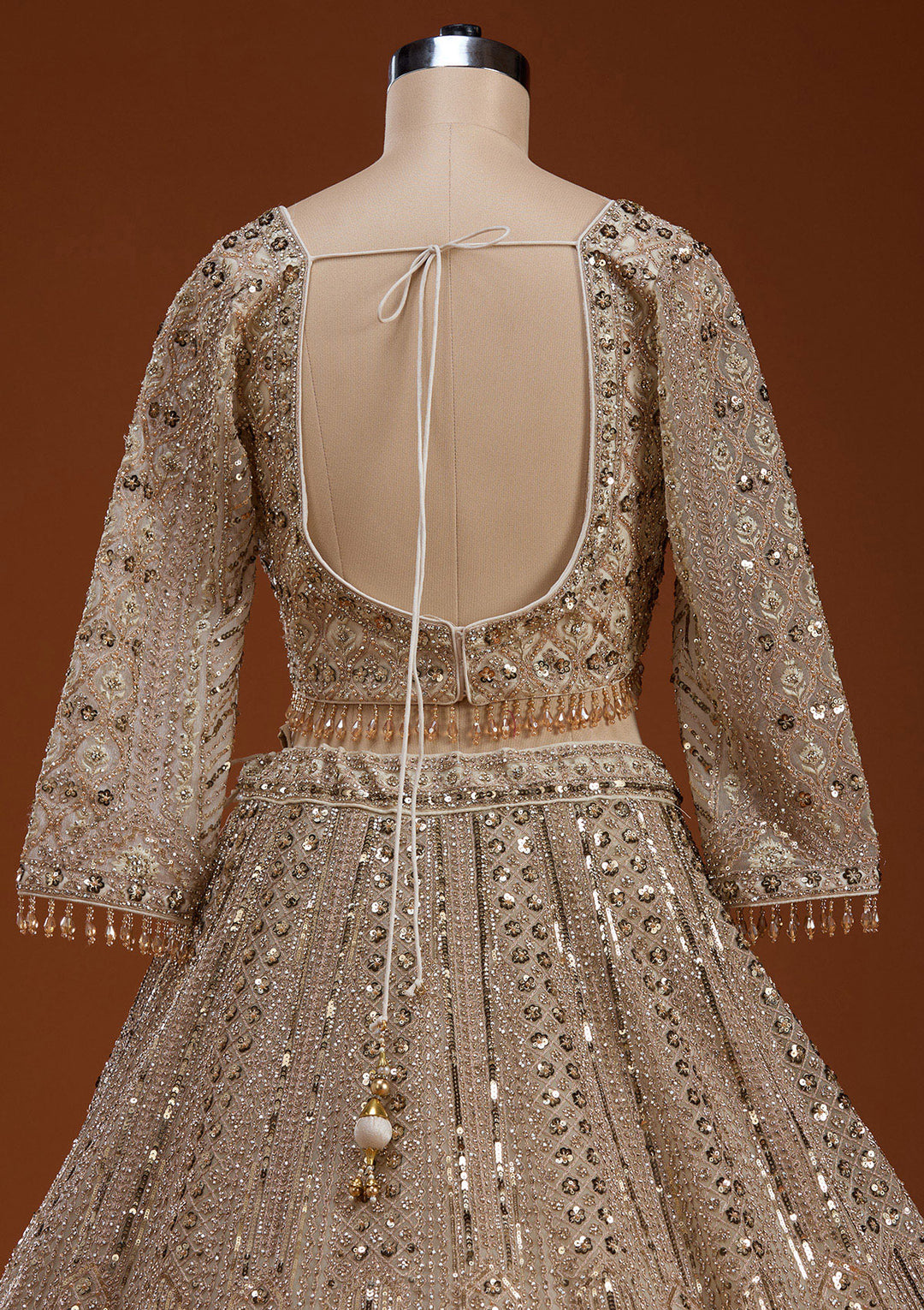 Cream Zariwork (Gold) Net Readymade Lehenga