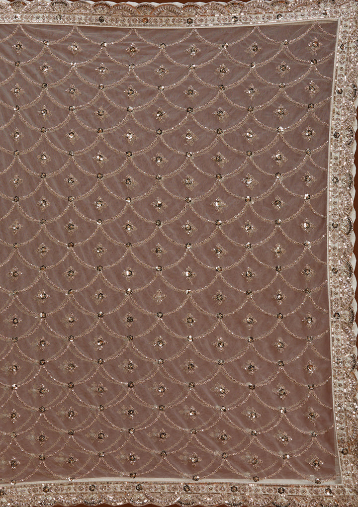 Cream Zariwork (Gold) Net Readymade Lehenga