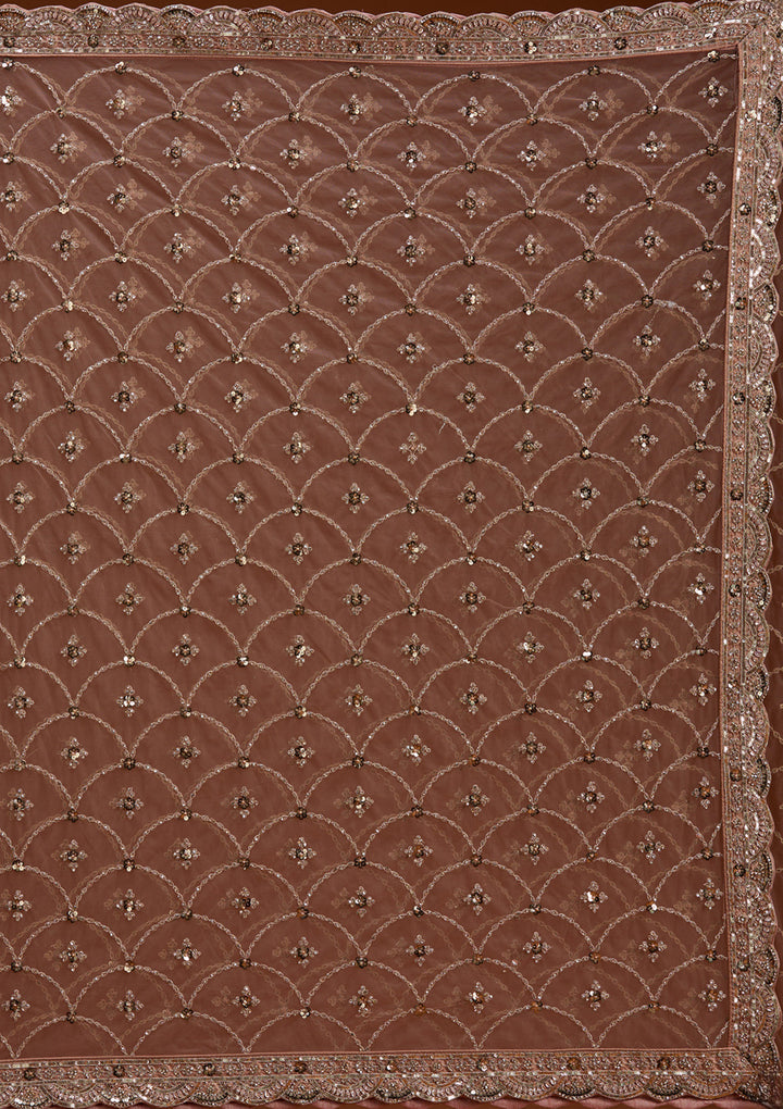 Light Peach Zariwork (Gold) Net Readymade Lehenga