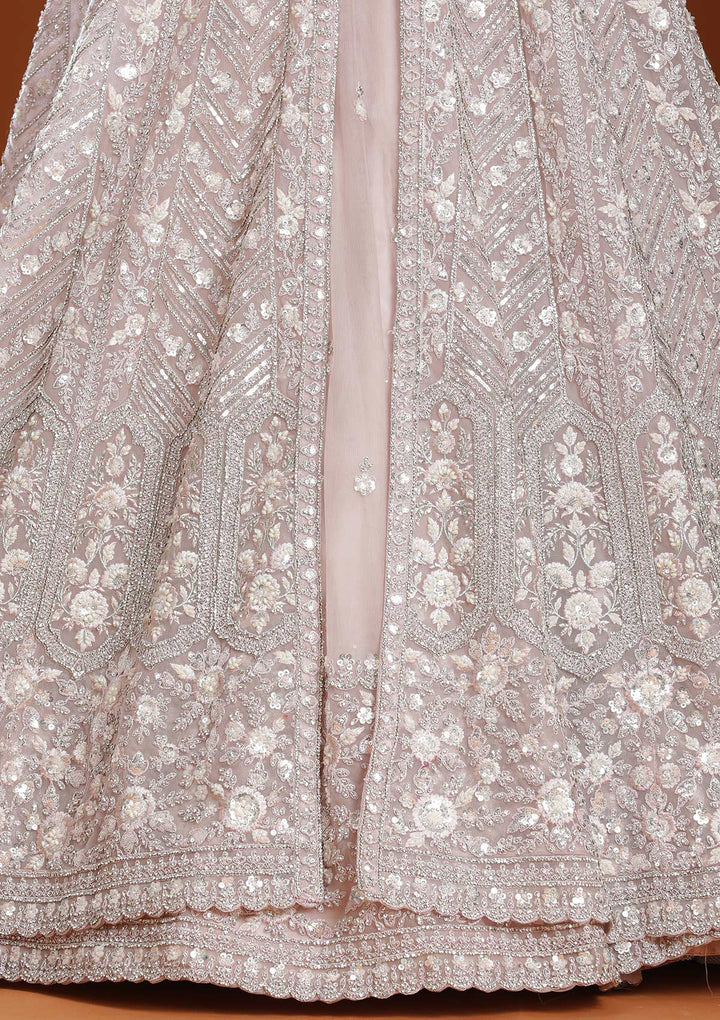Baby Pink Zariwork (Silver) Net Readymade Lehenga