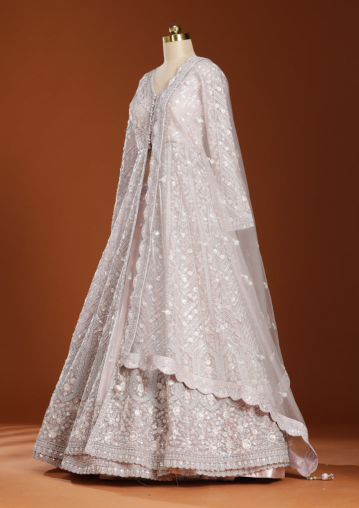 Baby Pink Zariwork (Silver) Net Readymade Lehenga