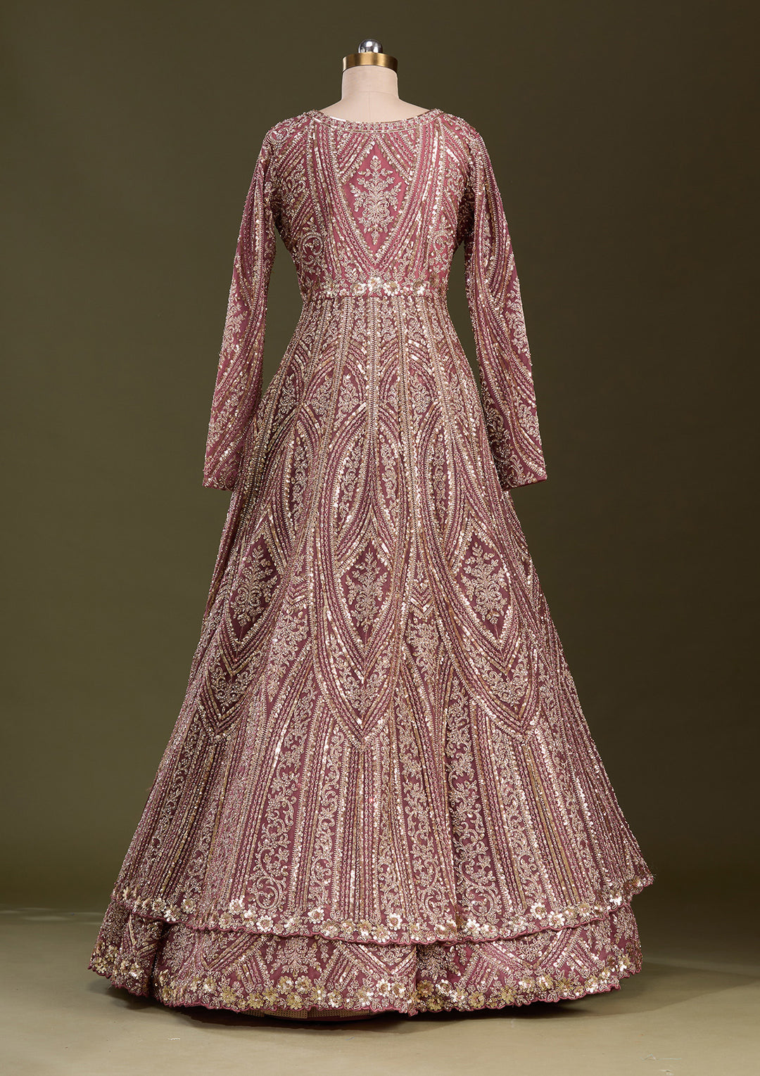 Onion Pink Sequins Net Readymade Lehenga