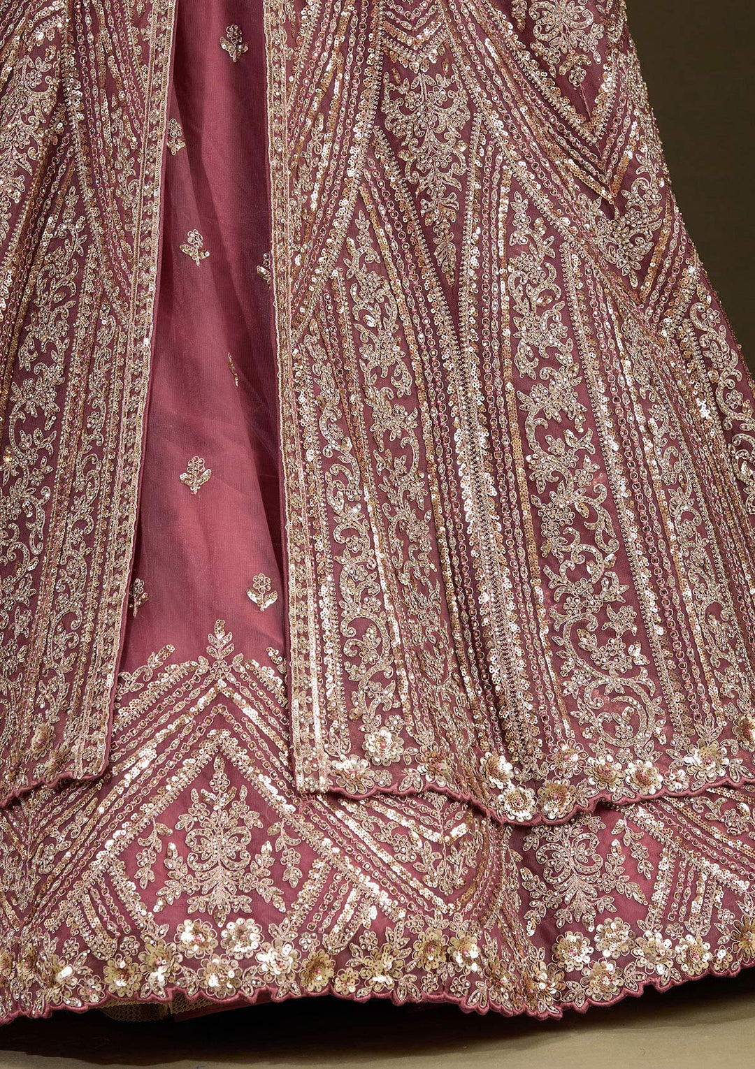 Onion Pink Sequins Net Readymade Lehenga