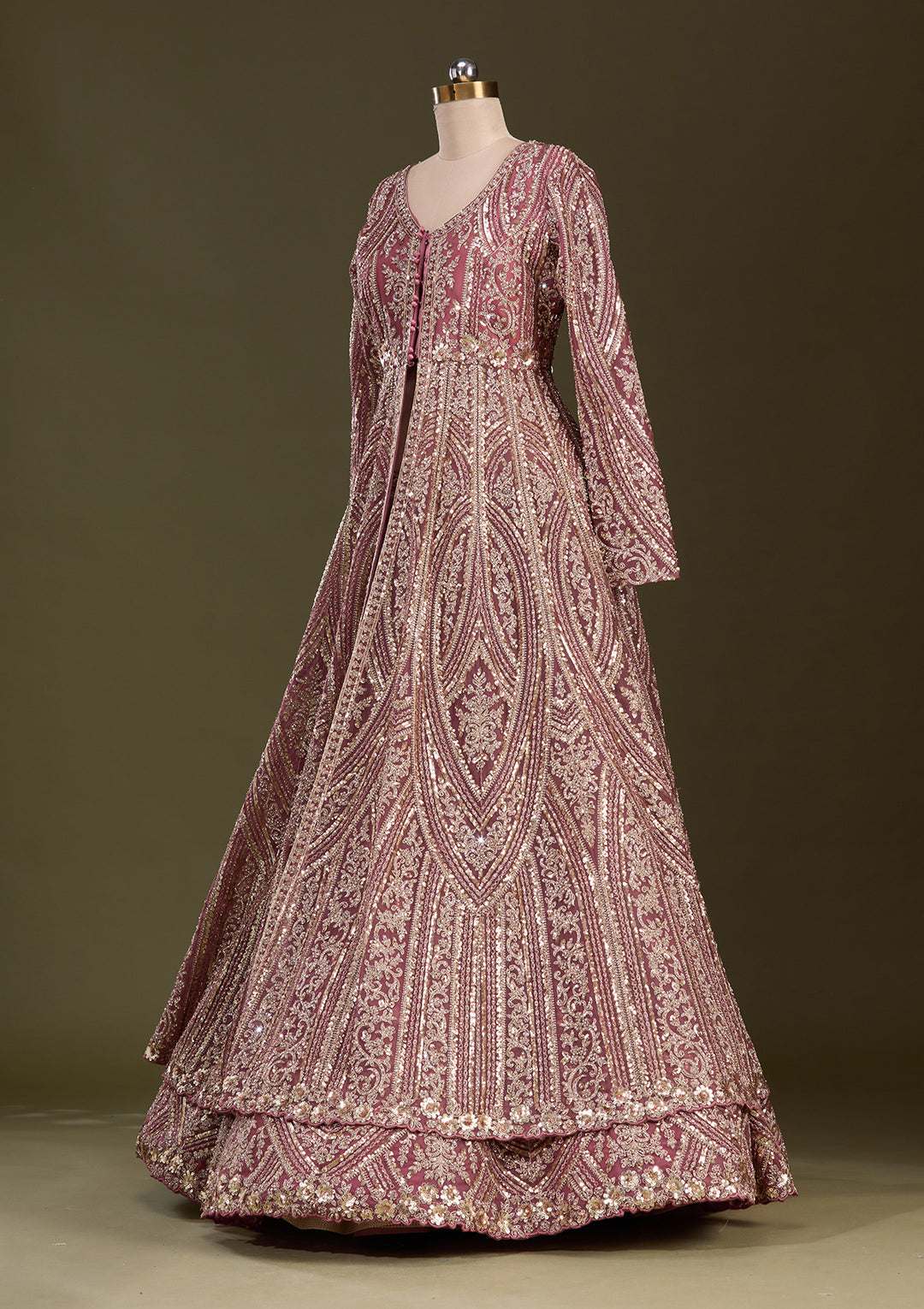 Onion Pink Sequins Net Readymade Lehenga