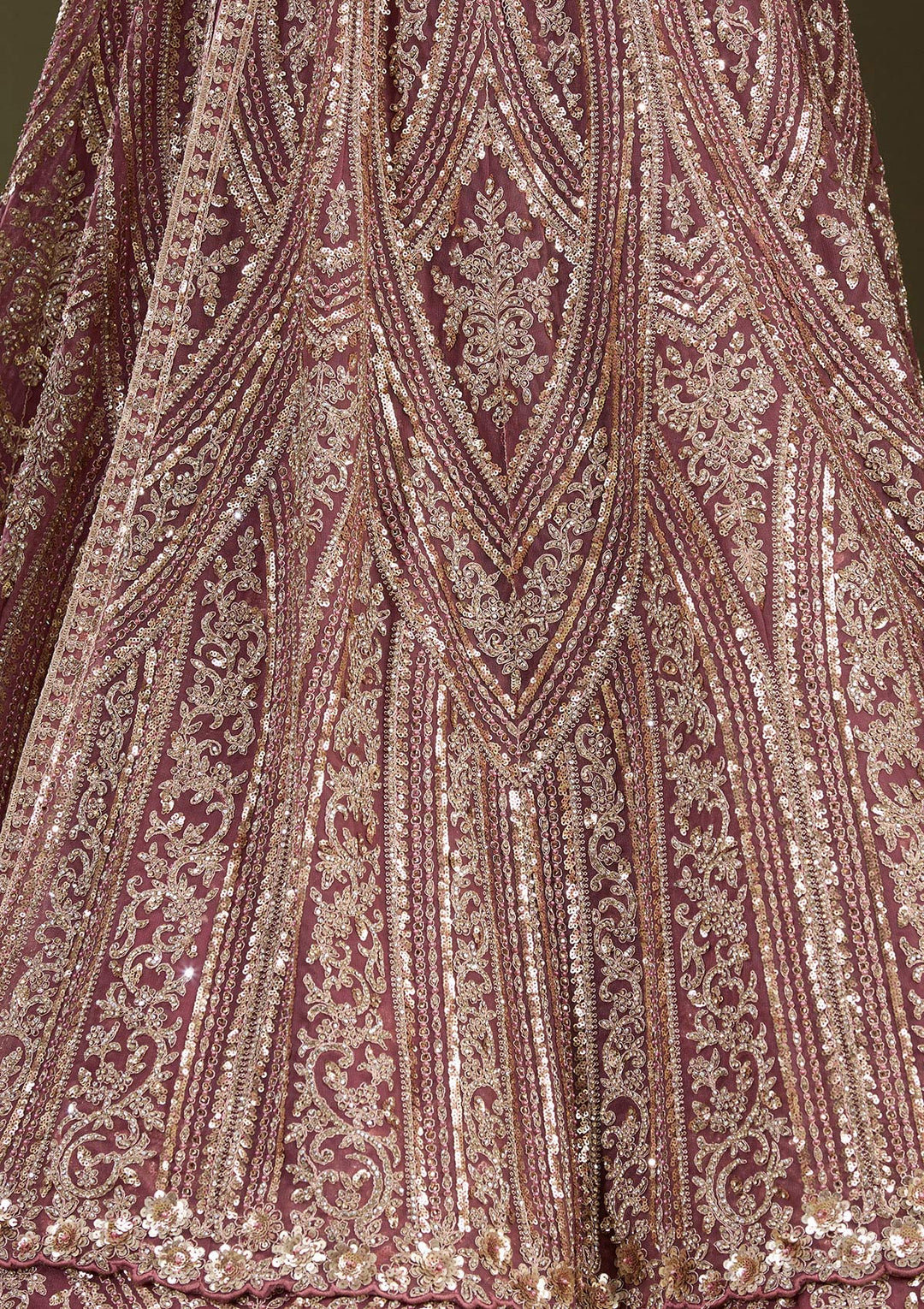Onion Pink Sequins Net Readymade Lehenga
