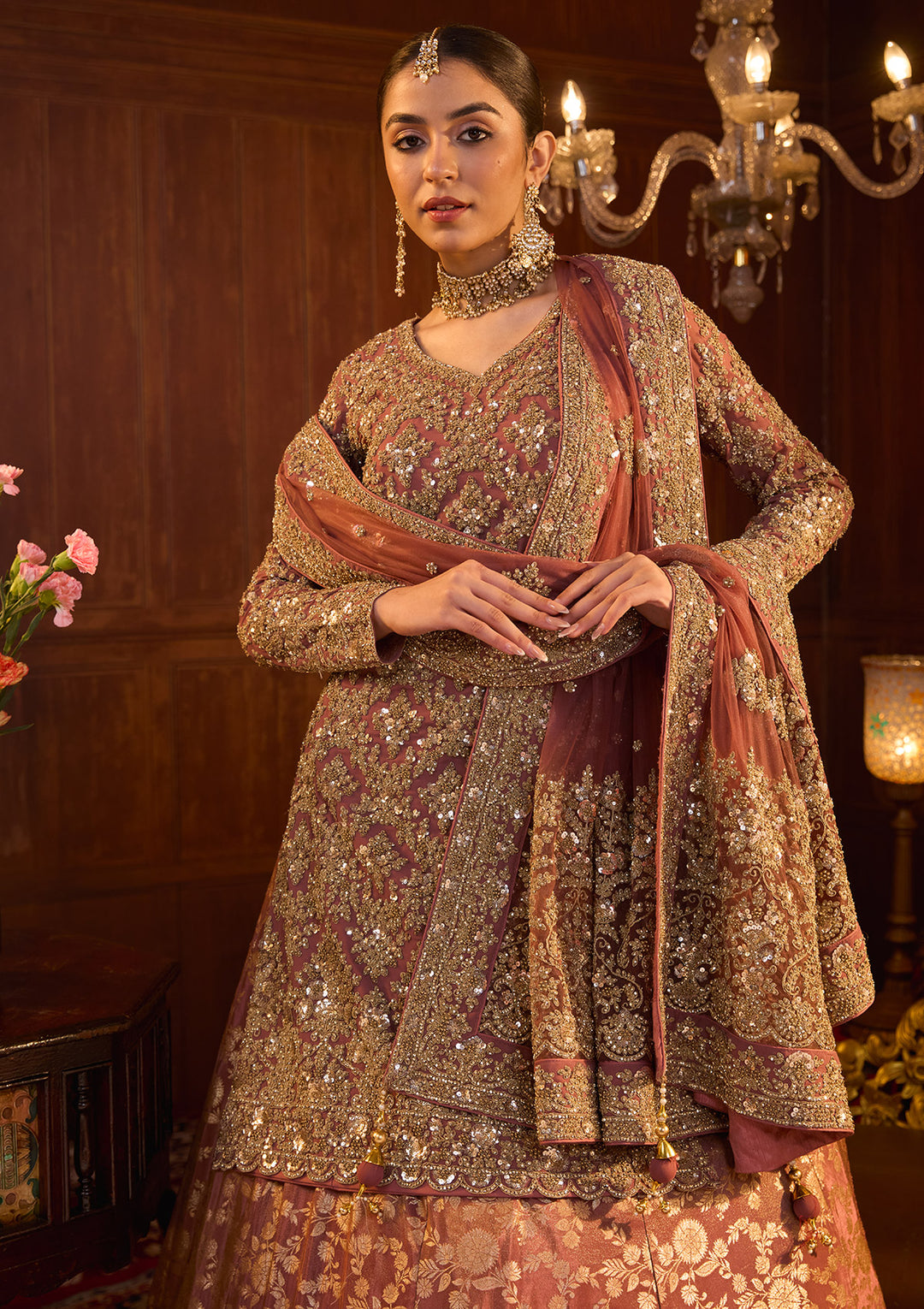 Mauve Cording Georgette Readymade Lehenga