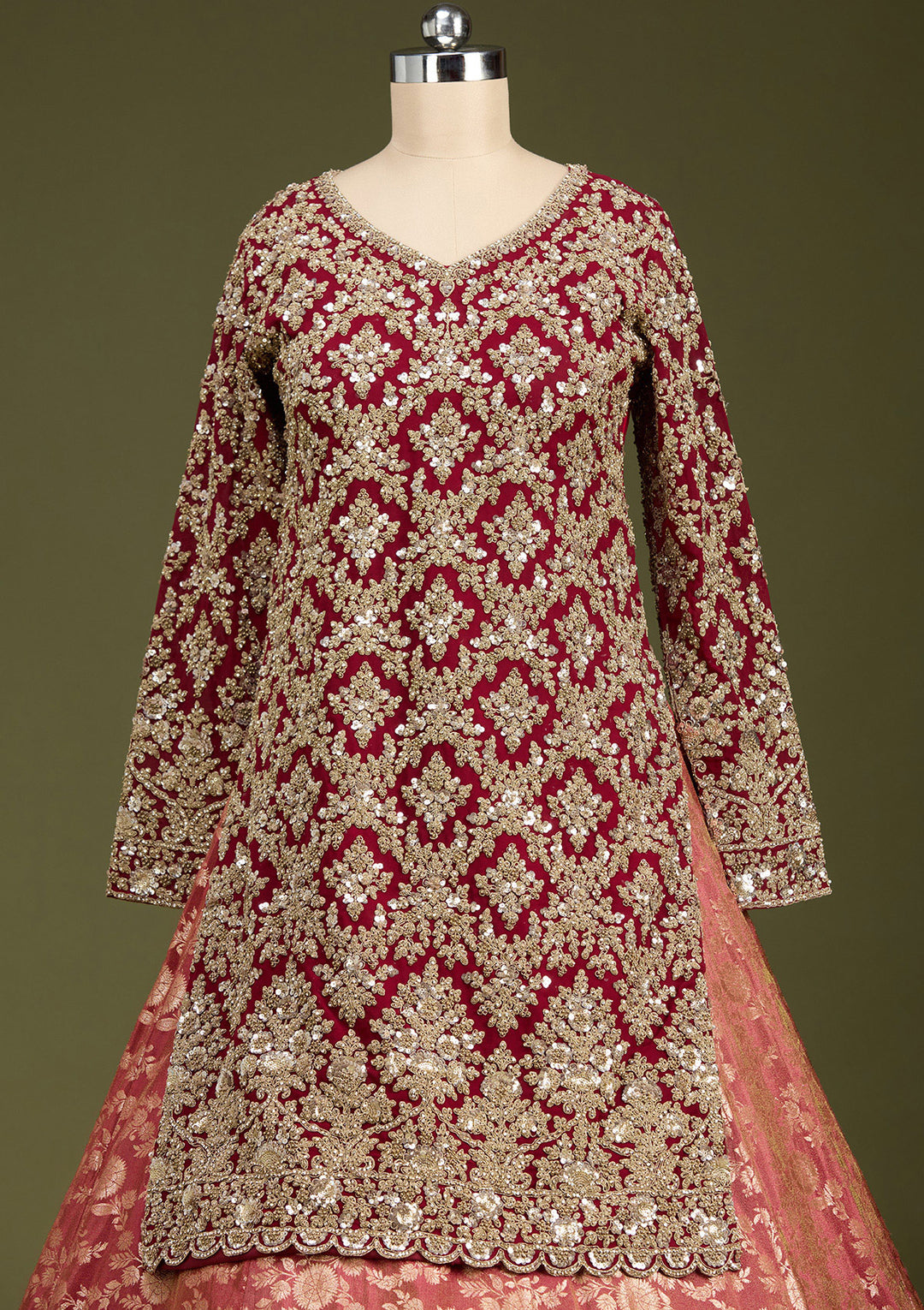 Red Cording Dola Silk Readymade Lehenga