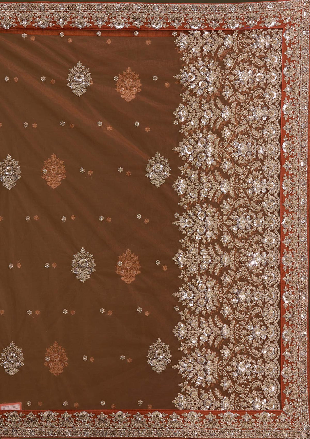 Rust Cording Georgette Readymade Lehenga