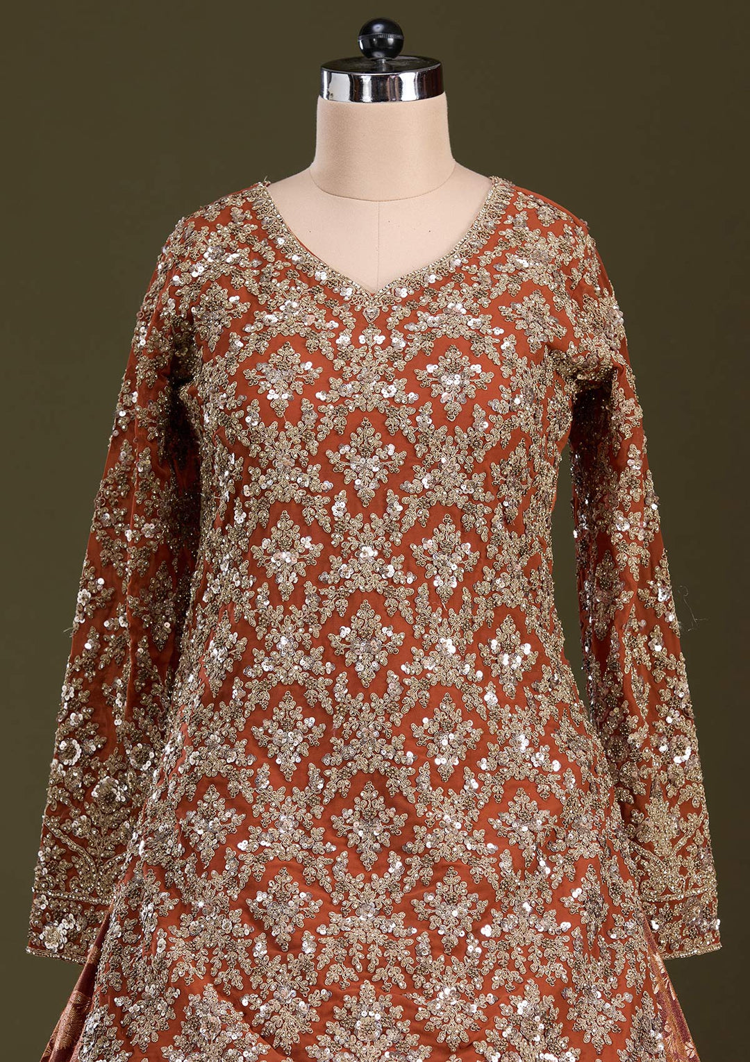 Rust Cording Georgette Readymade Lehenga