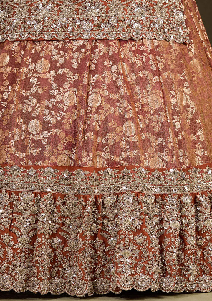 Rust Cording Georgette Readymade Lehenga