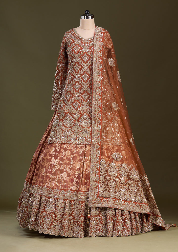 Rust Cording Georgette Readymade Lehenga