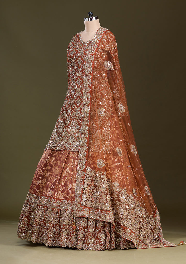Rust Cording Georgette Readymade Lehenga