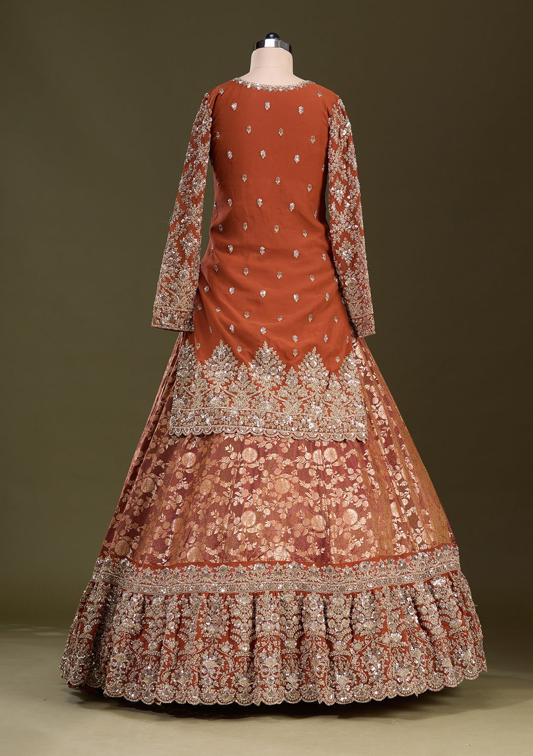 Rust Cording Georgette Readymade Lehenga