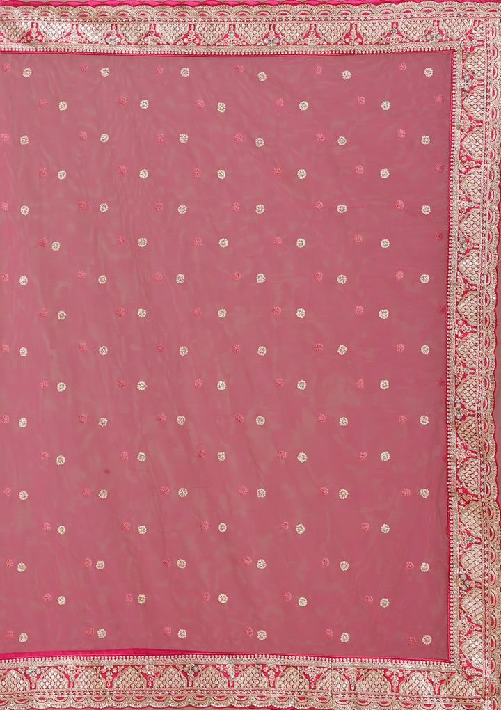 Rani Pink Zardozi (Gold) Raw Silk Semi-Stitched Lehenga