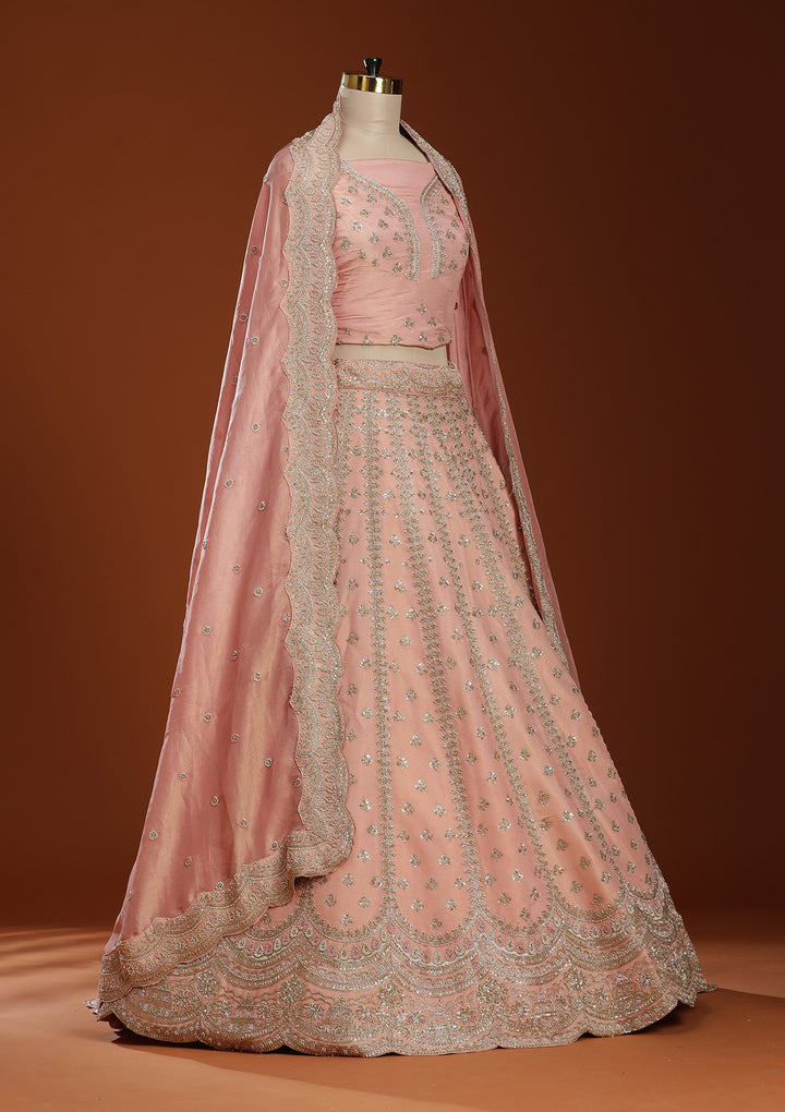 Peach Zariwork (Gold) Shimmer Readymade Lehenga