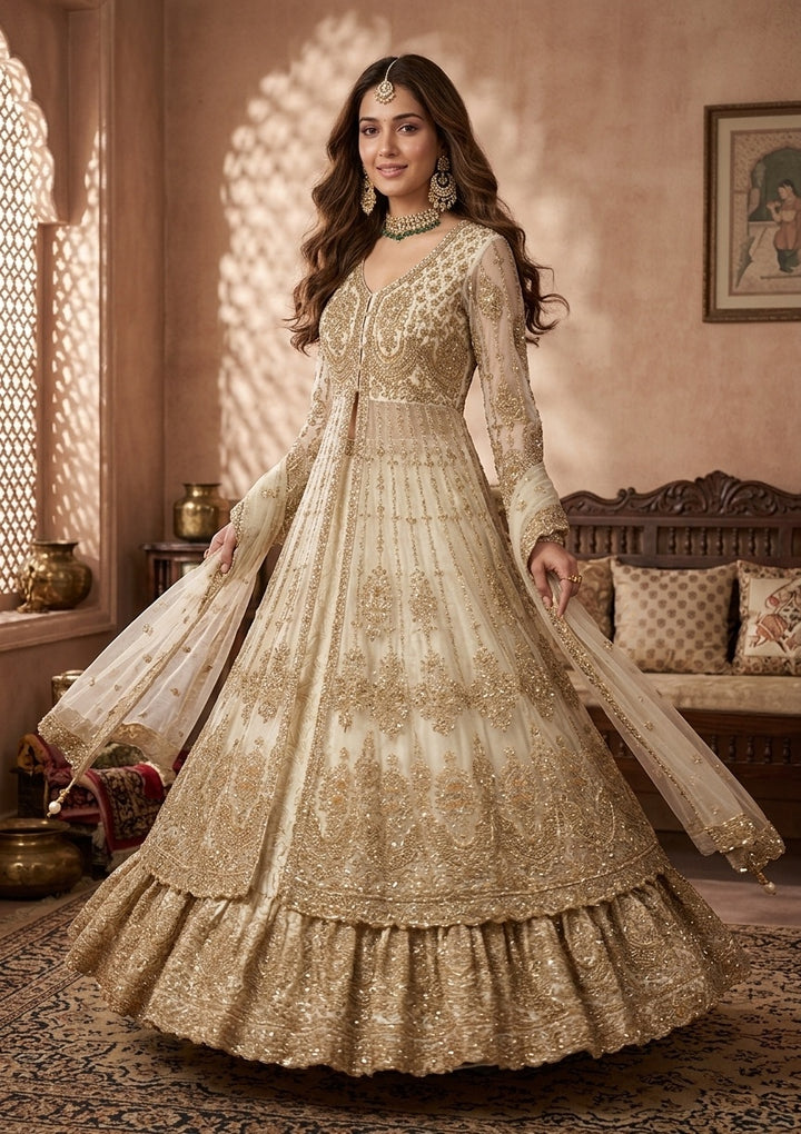 Gold Cording Net Readymade Lehenga