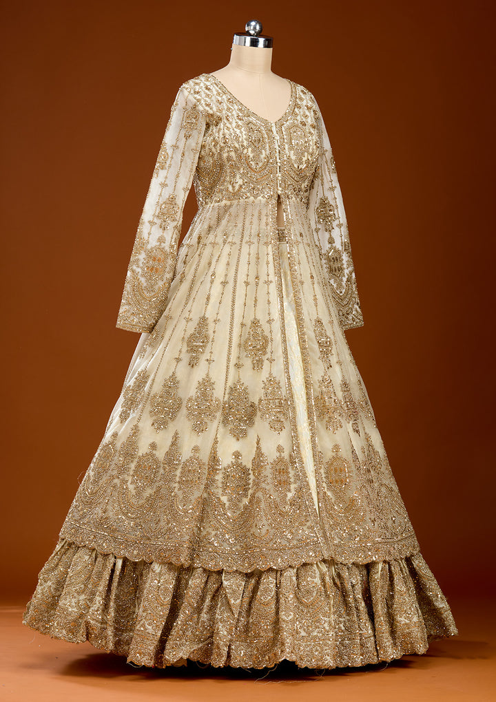 Gold Cording Net Readymade Lehenga
