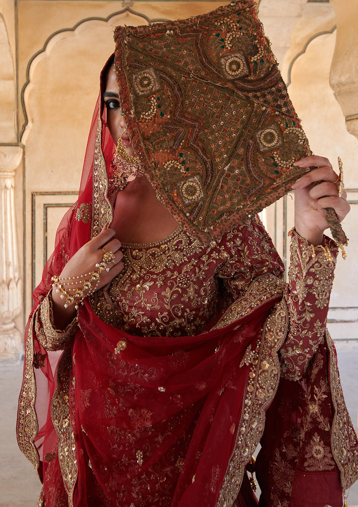 Maroon Stonework (Gold) Tissue Readymade Lehenga