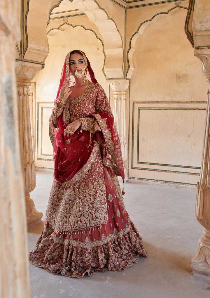 Maroon Stonework (Gold) Tissue Readymade Lehenga