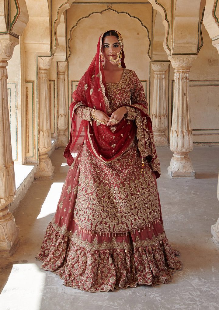 Maroon Stonework (Gold) Tissue Readymade Lehenga