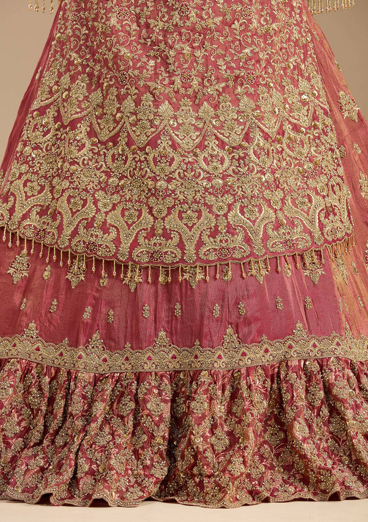 Maroon Stonework (Gold) Tissue Readymade Lehenga