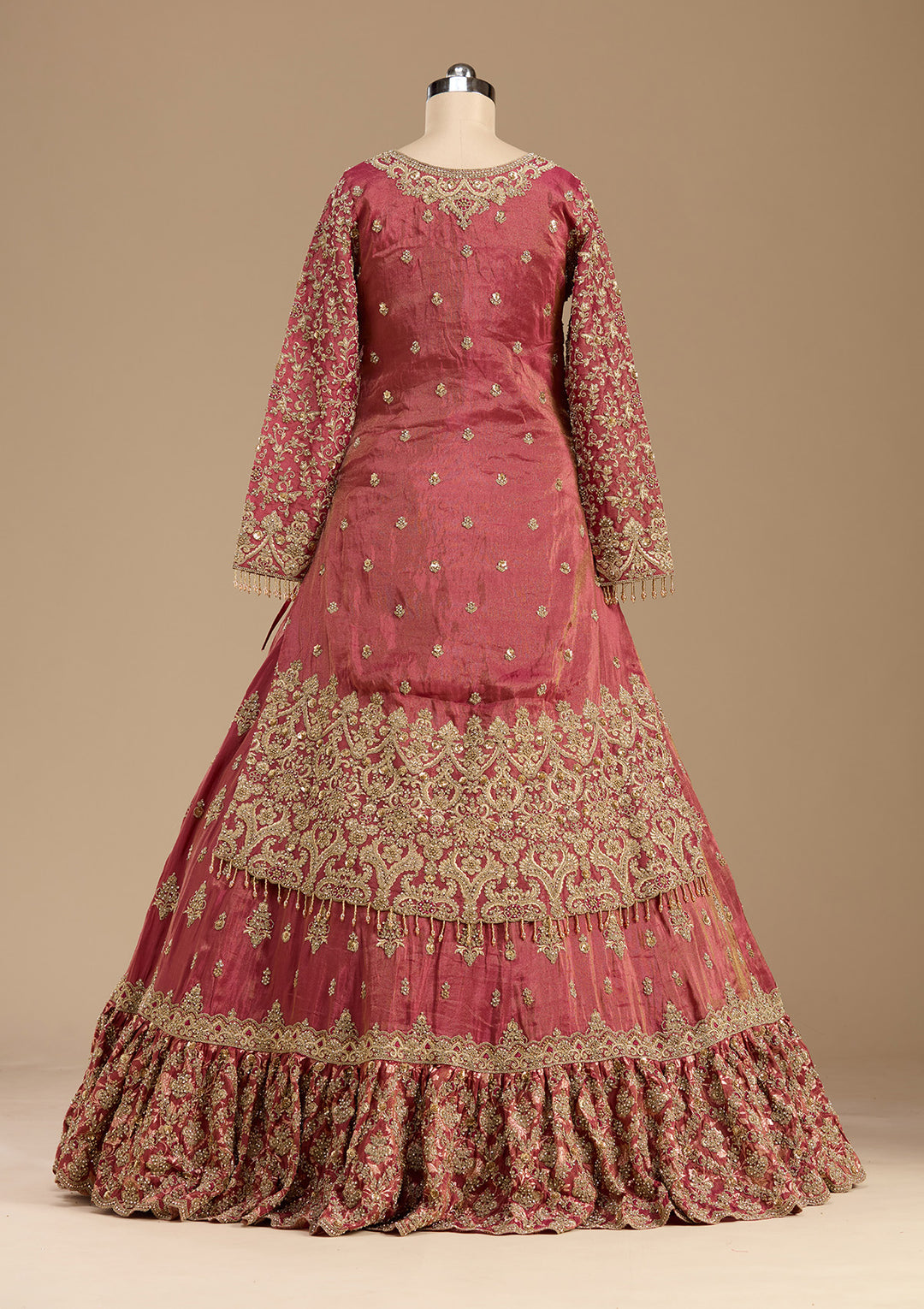 Maroon Stonework (Gold) Tissue Readymade Lehenga