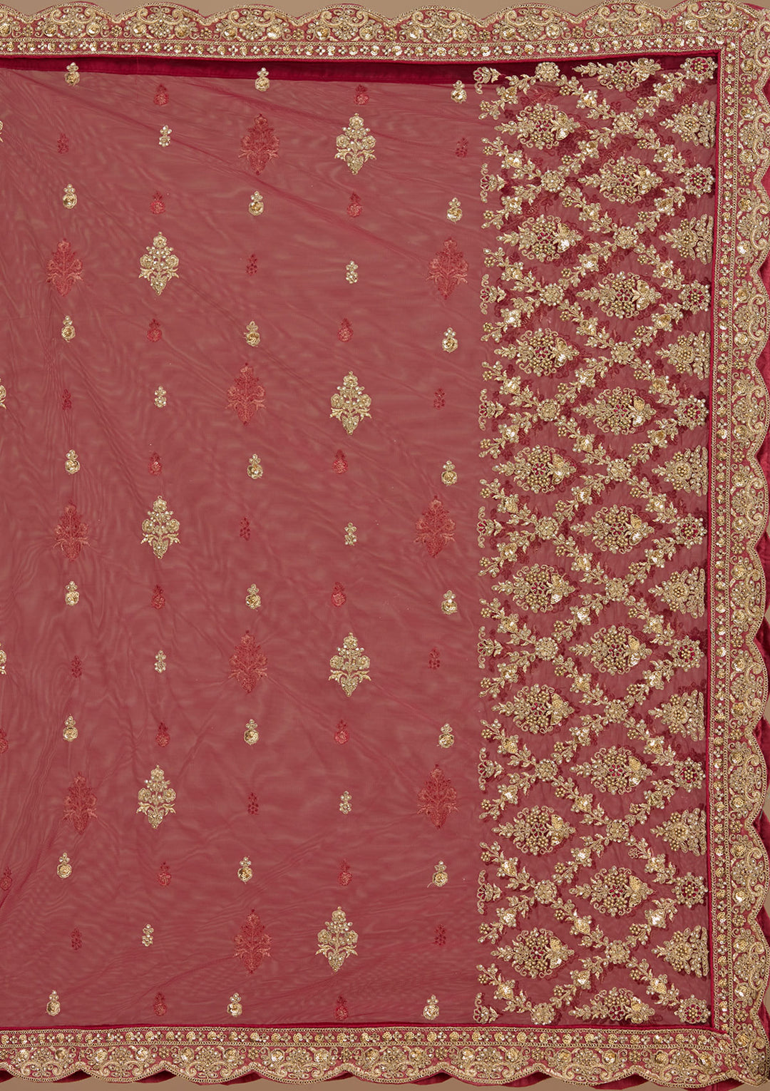 Maroon Stonework (Gold) Tissue Readymade Lehenga