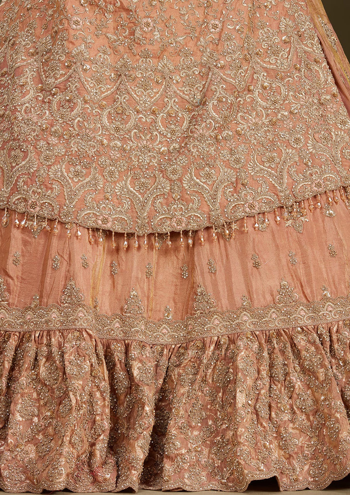 Peach Stonework (Gold) Tissue Readymade Lehenga