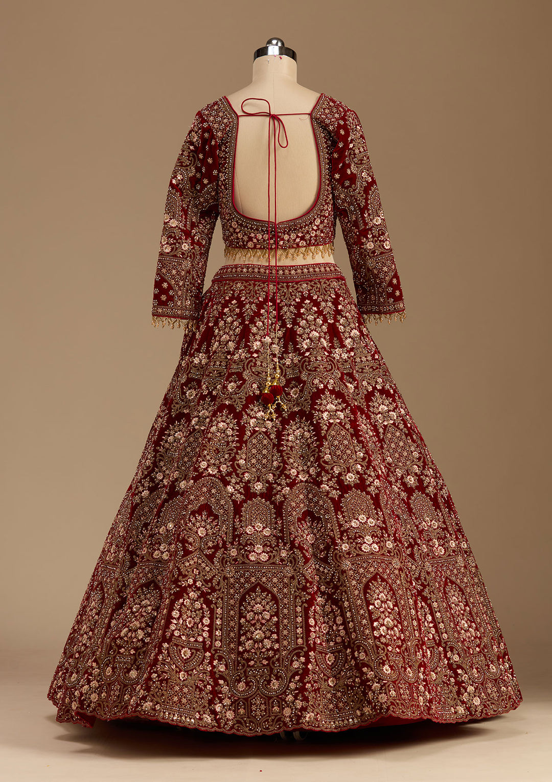 Maroon Cording Velvet Readymade Lehenga