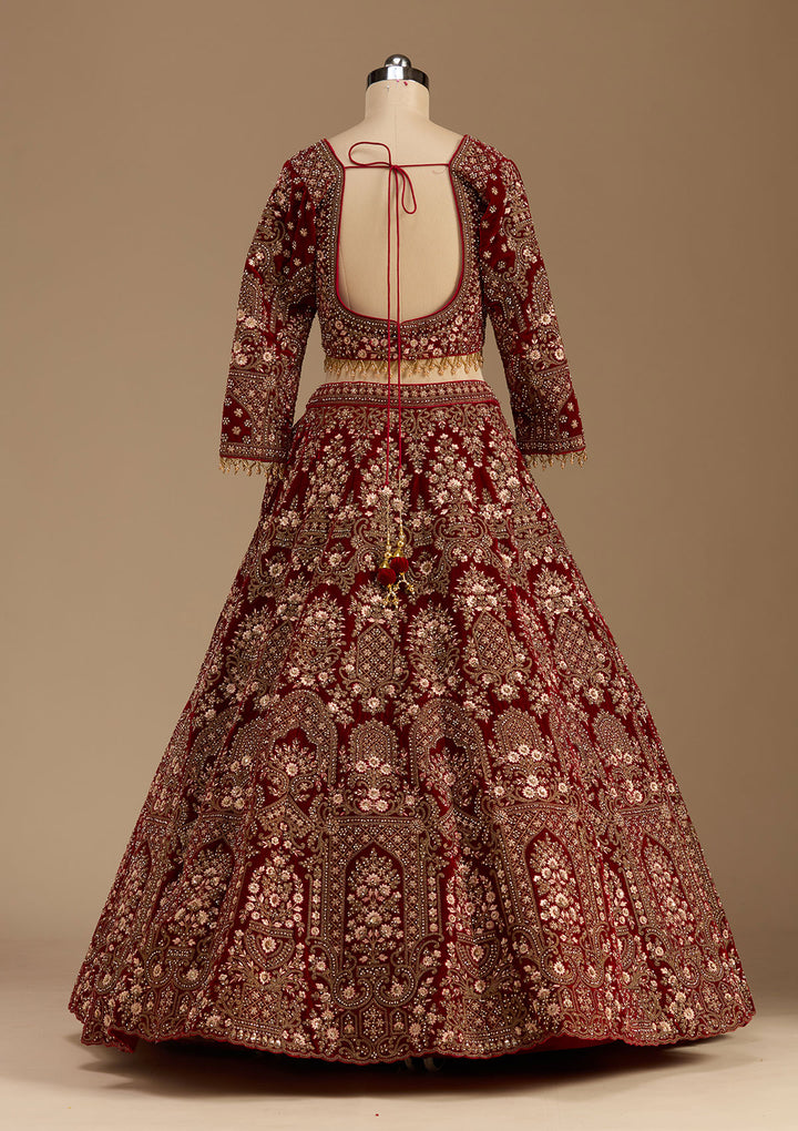 Maroon Cording Velvet Readymade Lehenga