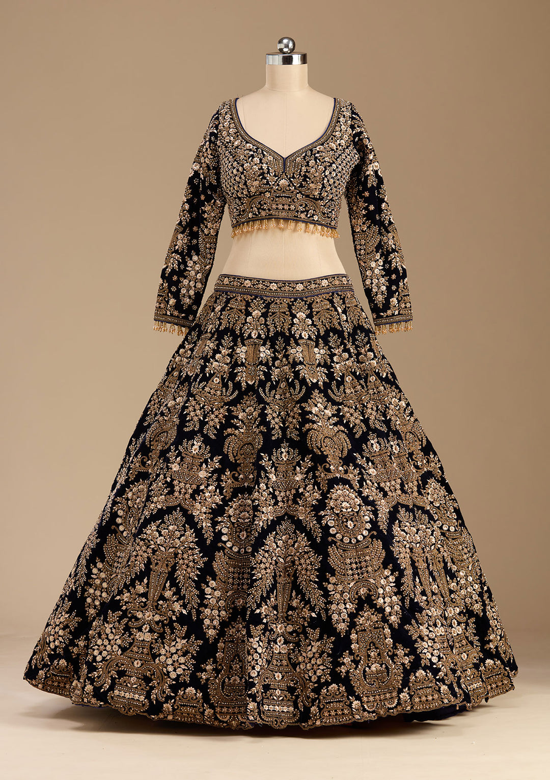 Blue Cording Velvet Readymade Lehenga