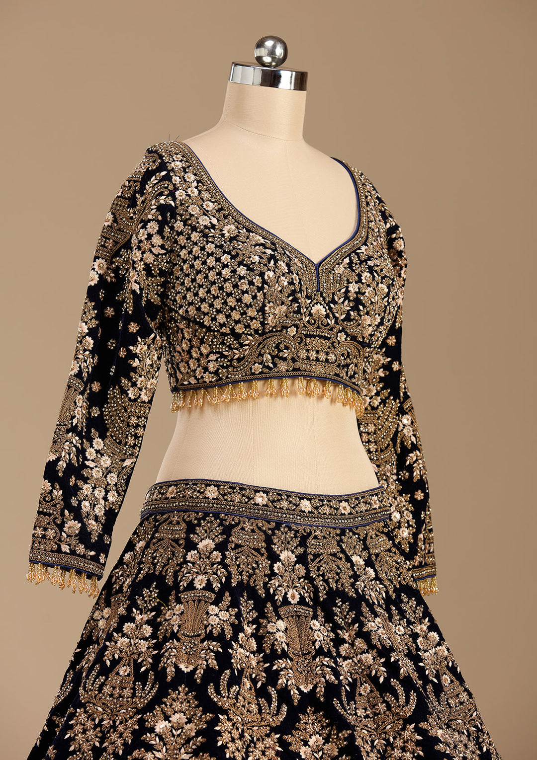 Blue Cording Velvet Readymade Lehenga