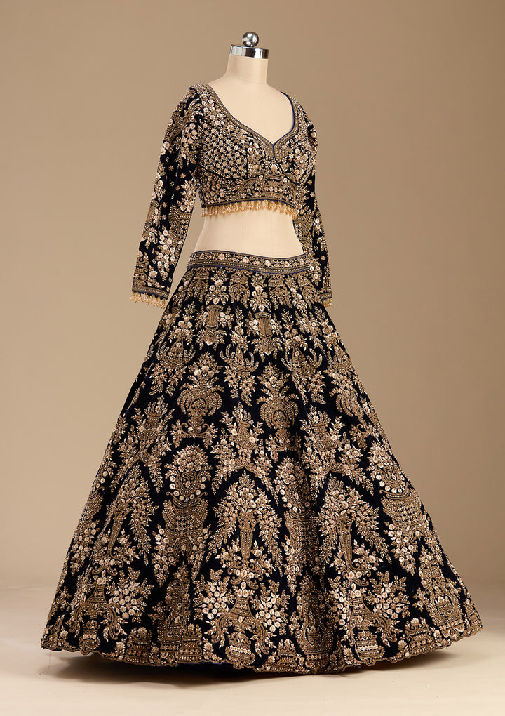 Blue Cording Velvet Readymade Lehenga