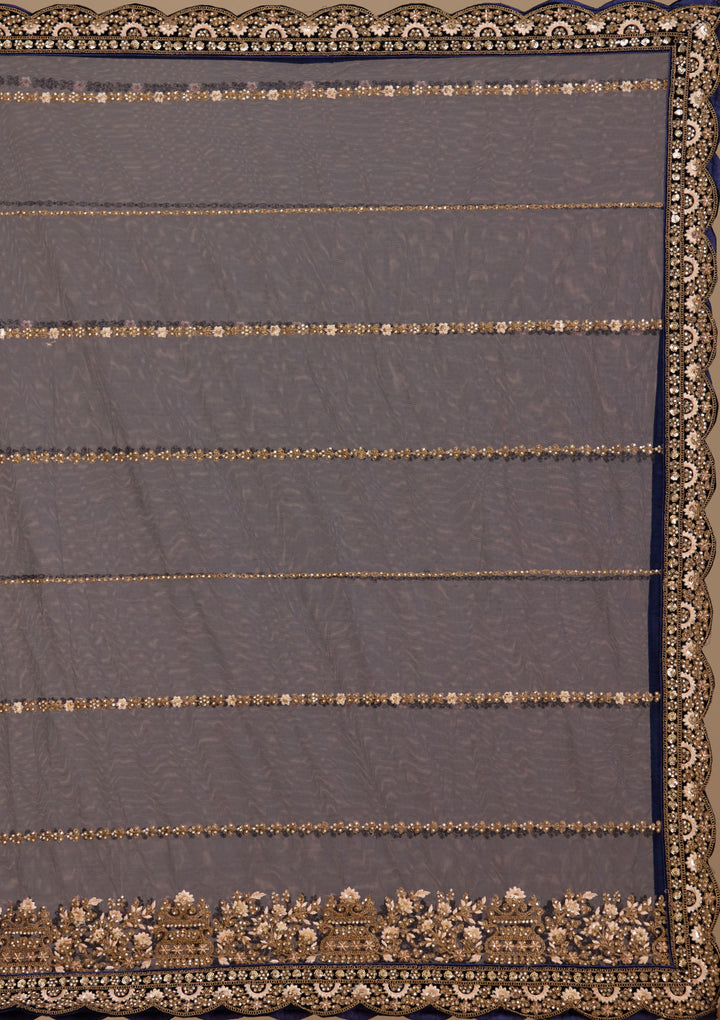 Blue Cording Velvet Readymade Lehenga