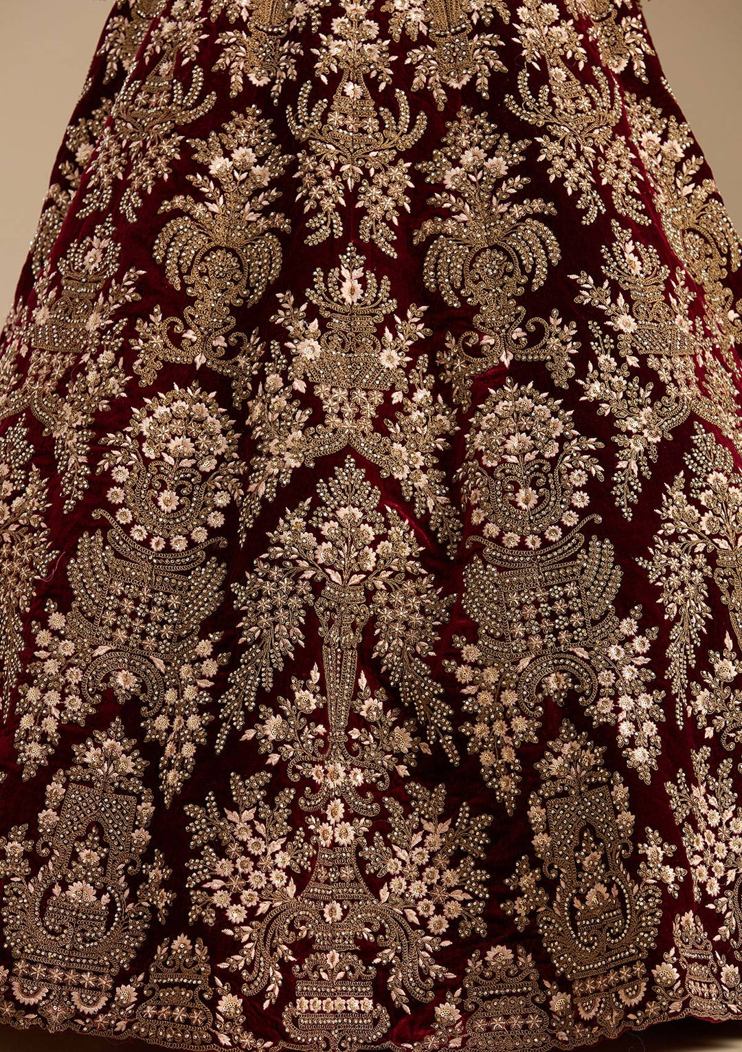 Maroon Cording Velvet Readymade Lehenga