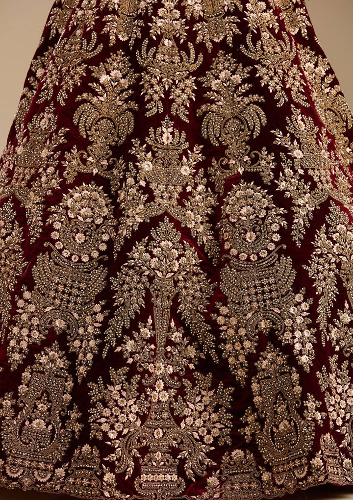 Maroon Cording Velvet Readymade Lehenga