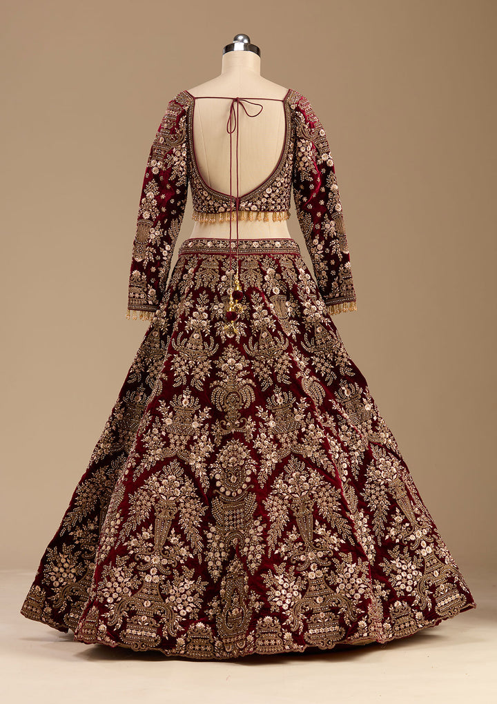 Maroon Cording Velvet Readymade Lehenga