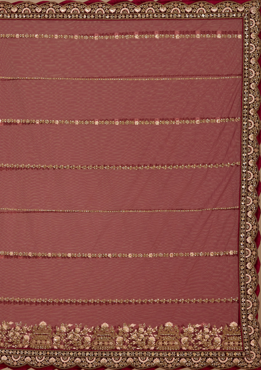 Maroon Cording Velvet Readymade Lehenga