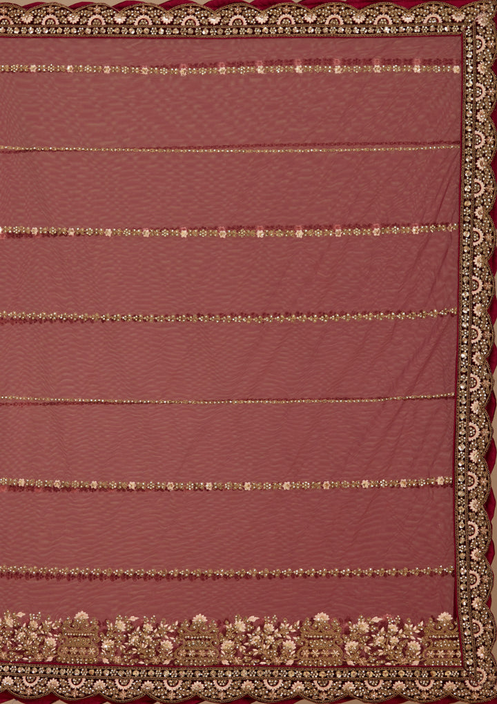 Maroon Cording Velvet Readymade Lehenga
