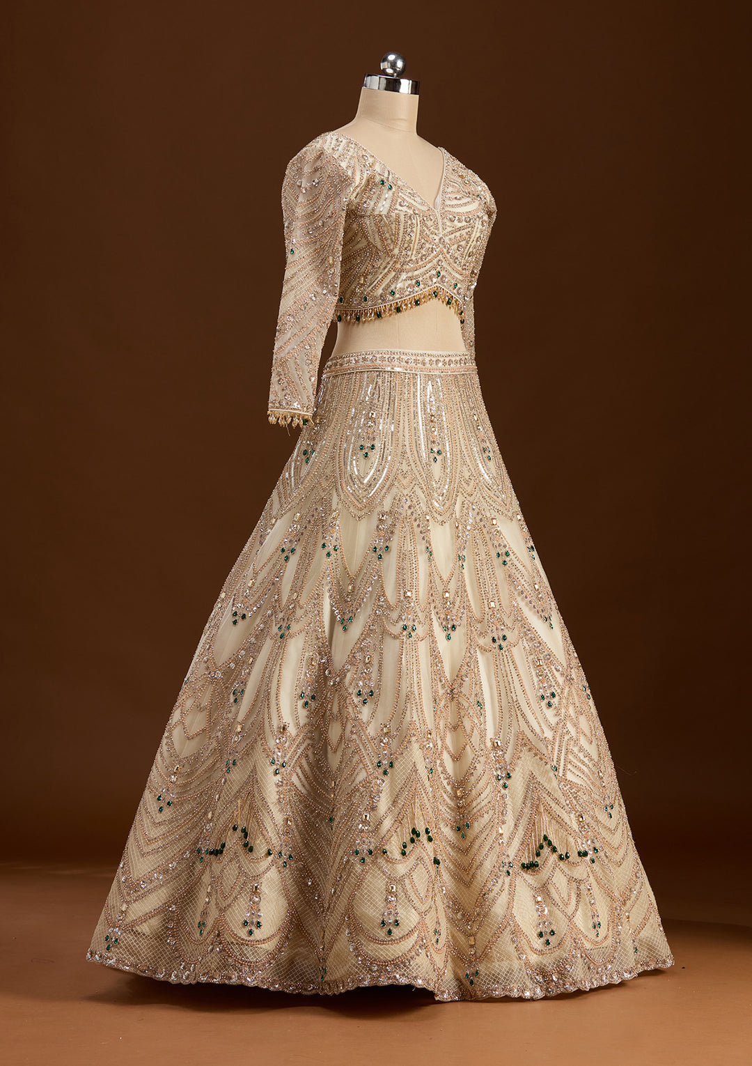 Off White Cording Net Readymade Lehenga