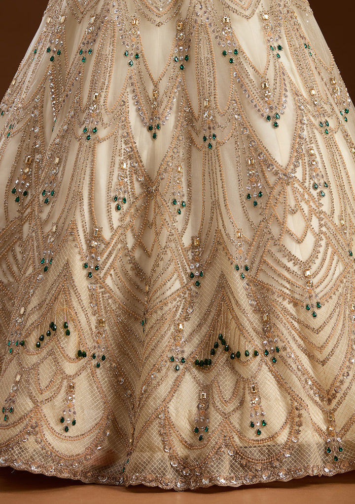 Off White Cording Net Readymade Lehenga