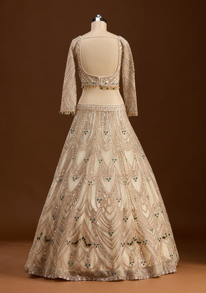 Off White Cording Net Readymade Lehenga