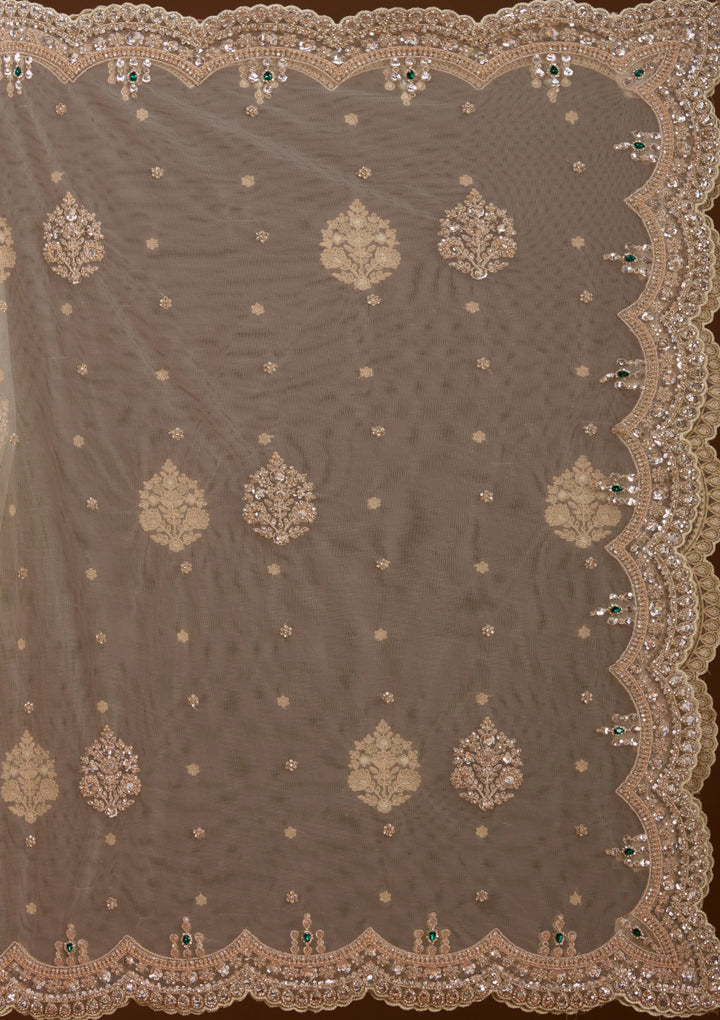 Off White Cording Net Readymade Lehenga