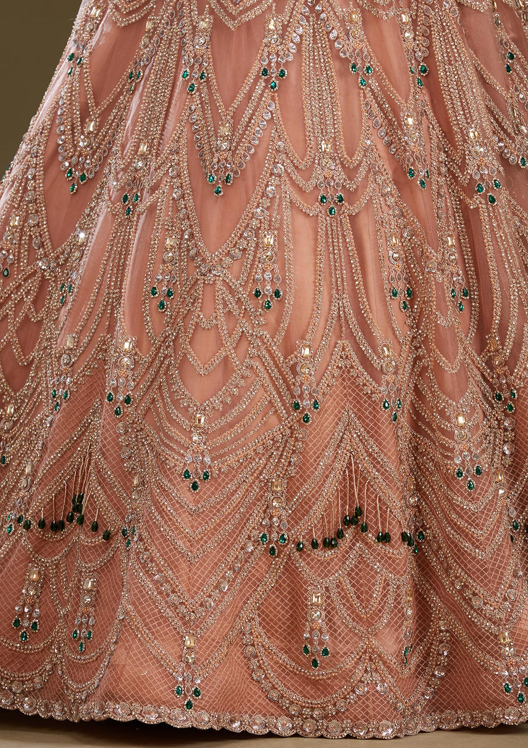 Peach Cording Net Readymade Lehenga