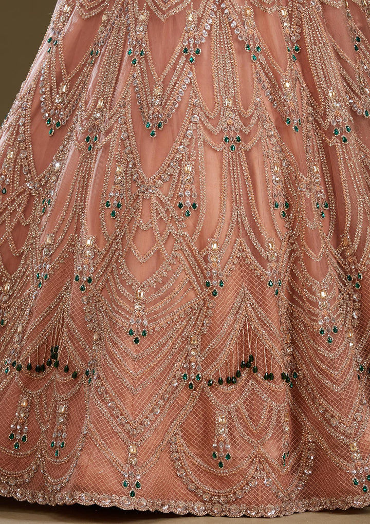 Peach Cording Net Readymade Lehenga