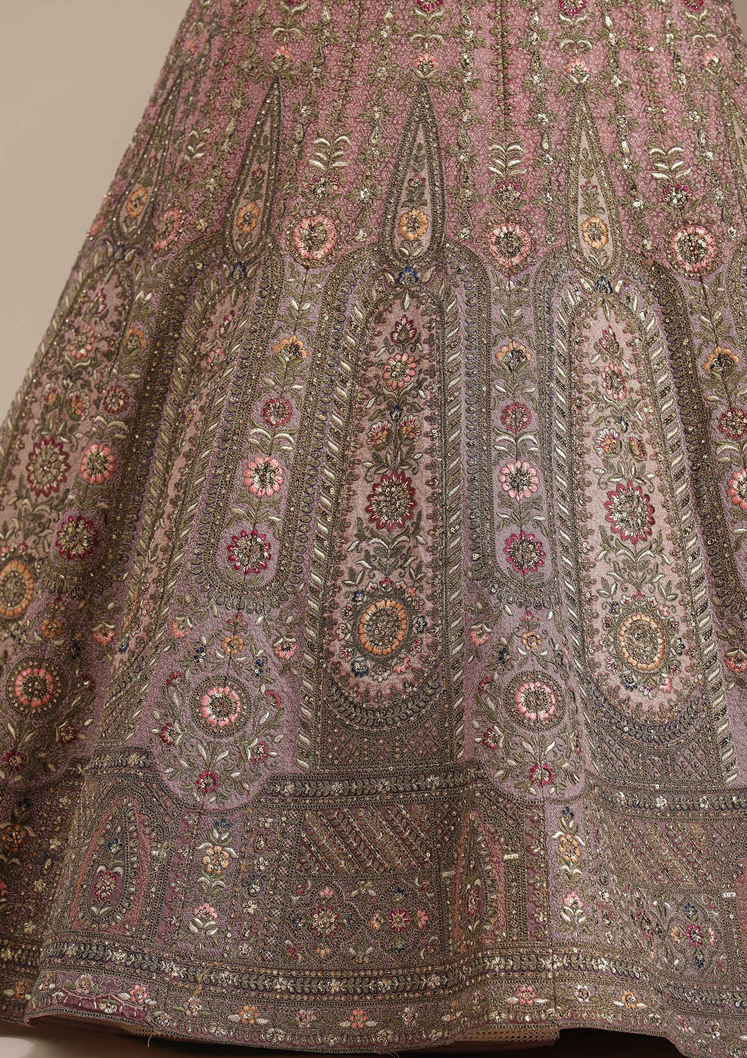 Pink Cording Net Semi-Stitched Lehenga