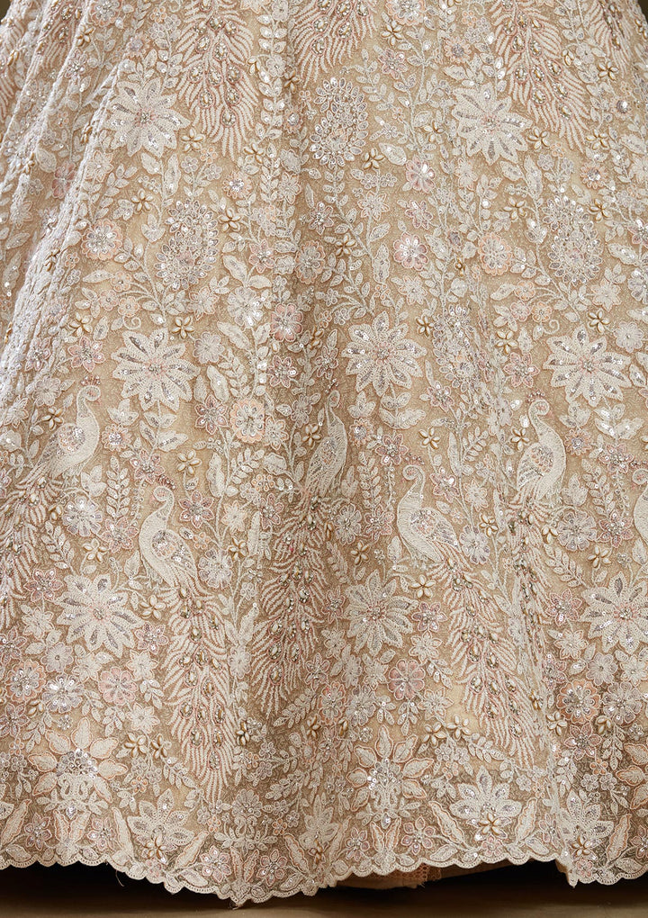 Cream Sequins Net Readymade Lehenga