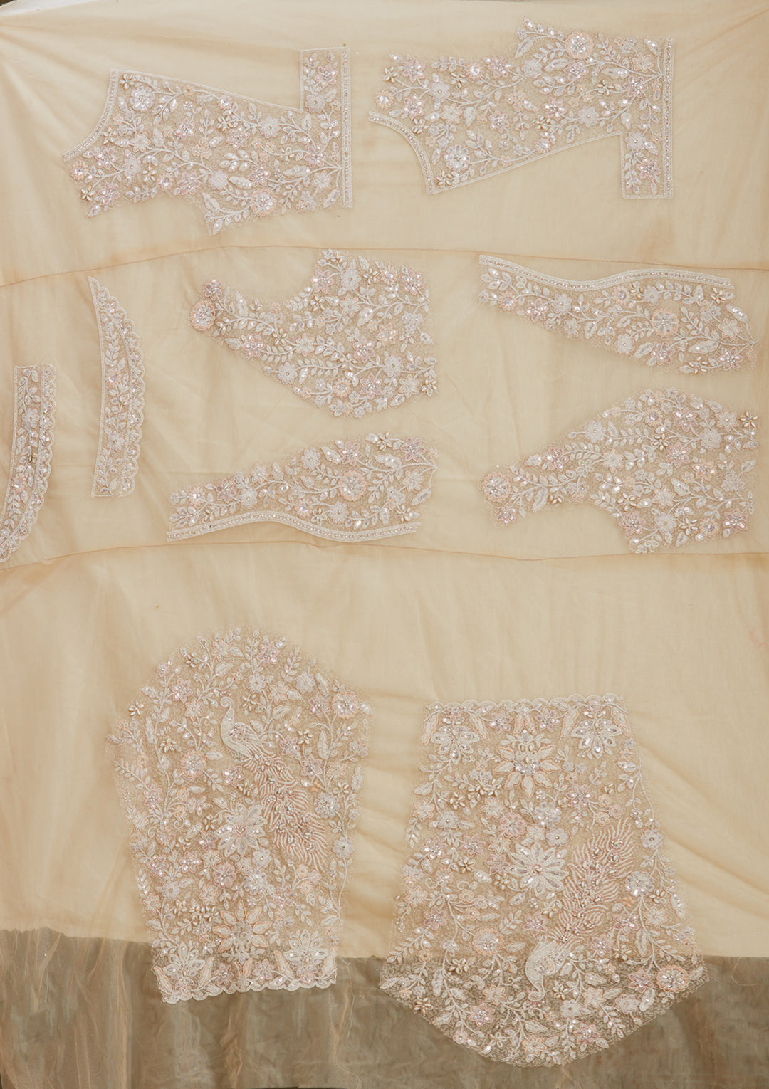 Cream Sequins Net Readymade Lehenga